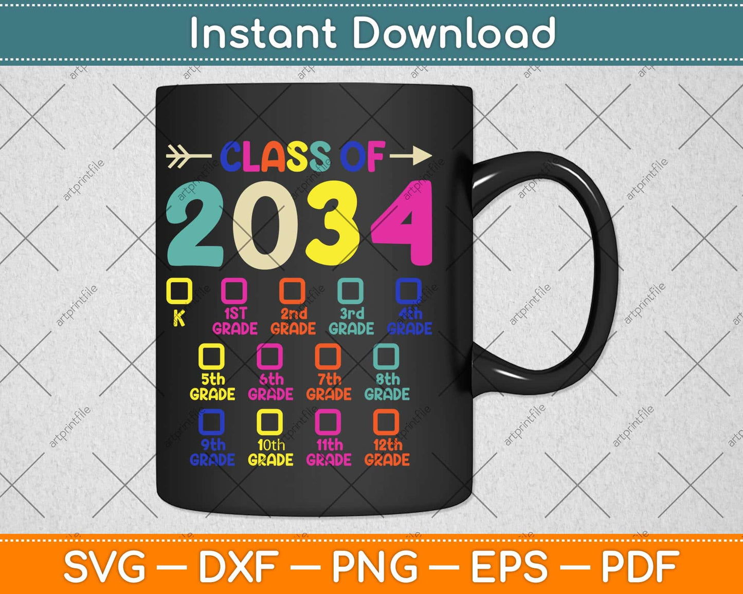 Colorful Class Of 2034 Grow With Me Checklist Graduation Svg Png Dxf File