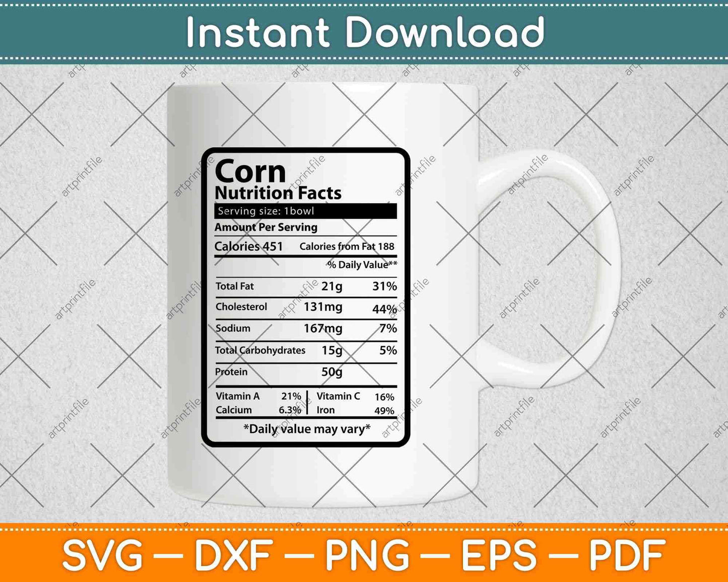 Corn Nutrition Facts Thanksgiving Svg Png Dxf Digital Cutting File