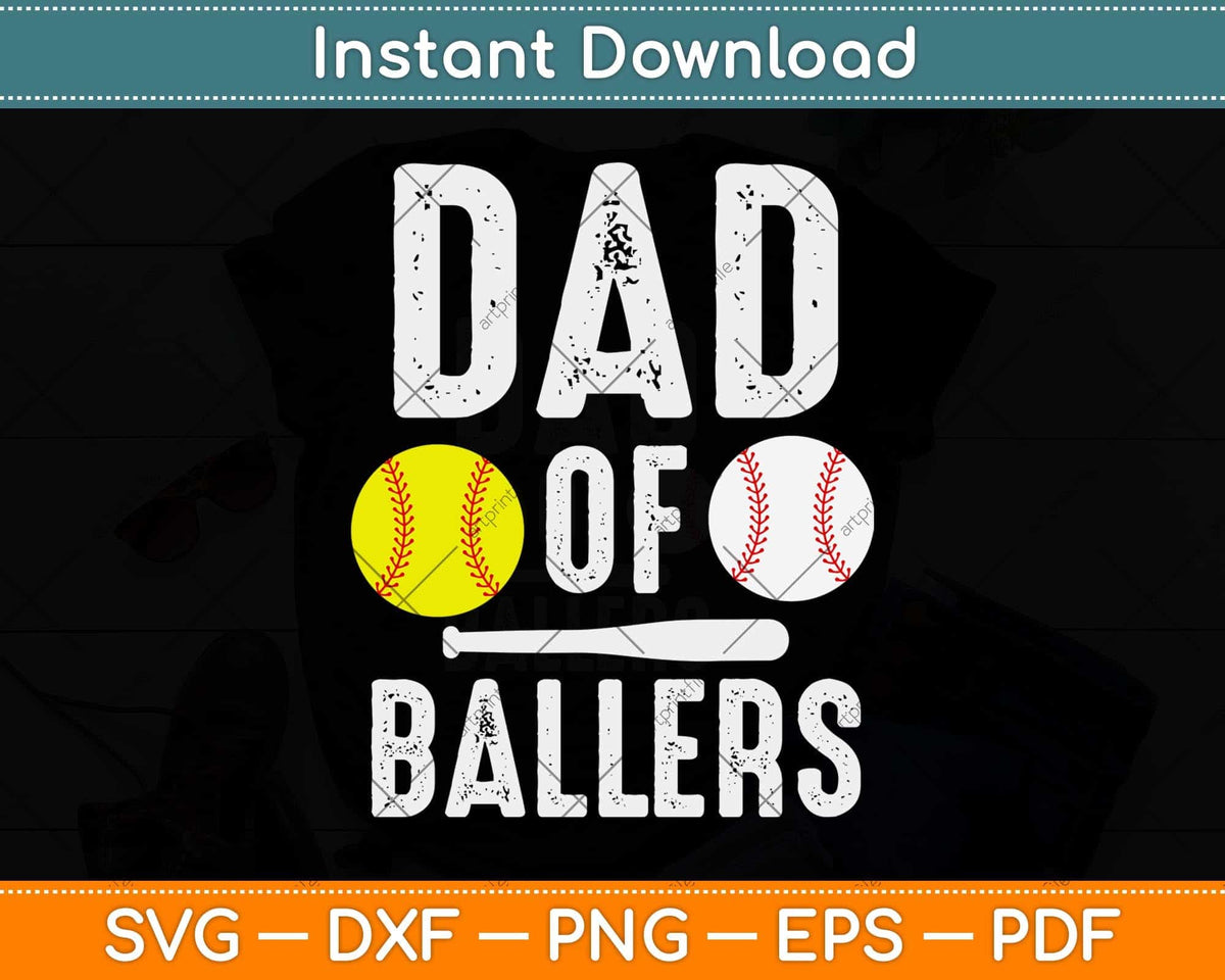 Dad of Ballers Funny Dad of Baseball and Softball Player T-Shirt