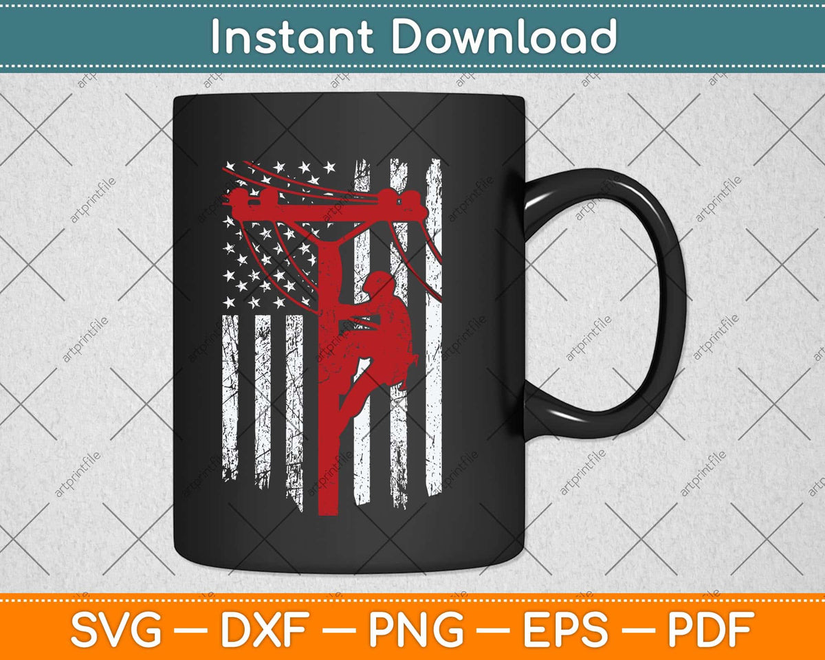 Distressed Patriotic Electric Cable Lineman American Flag Svg Png Dxf File