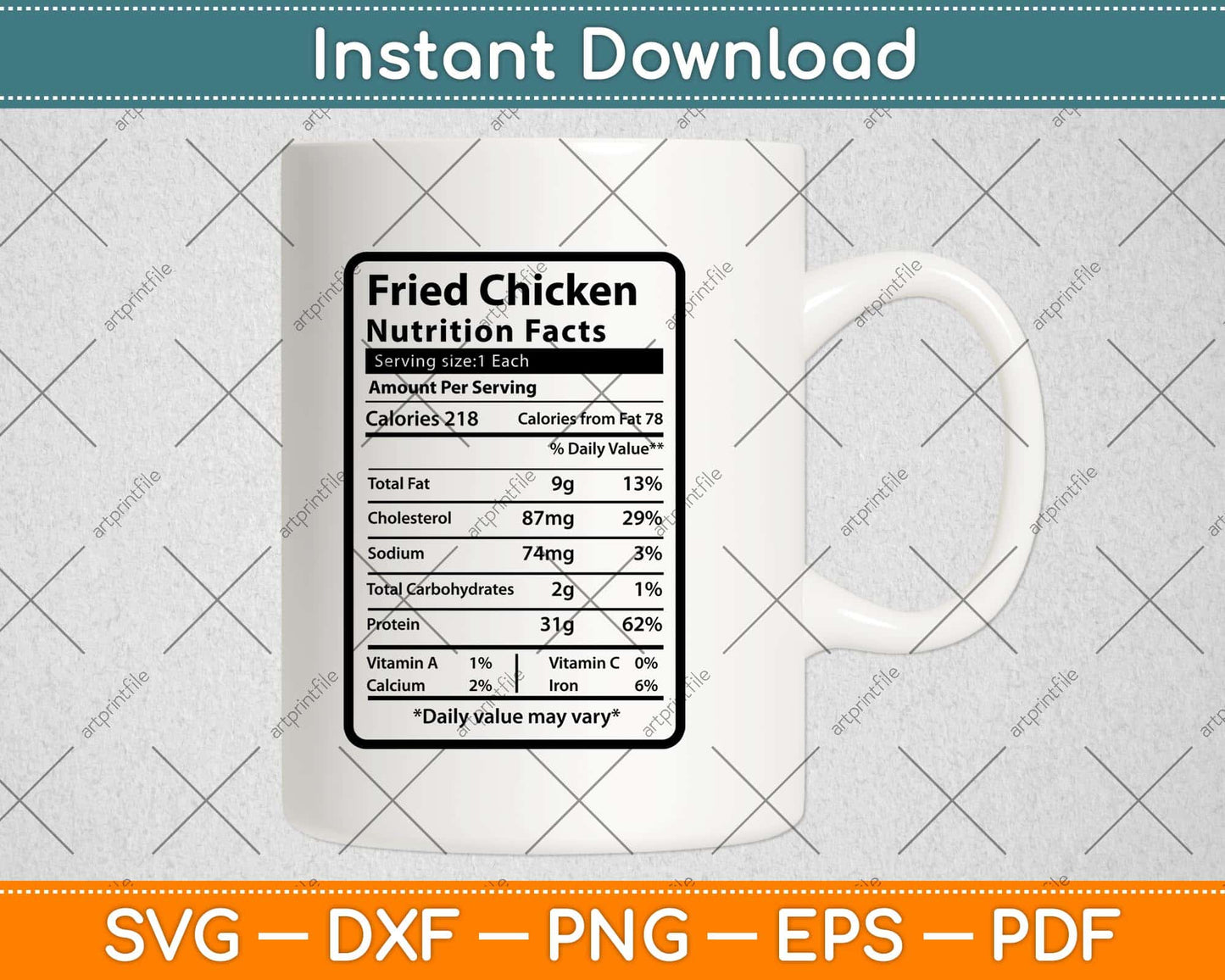 Fried Chicken Nutrition Facts Thanksgiving Christmas Svg Png Dxf Cutting File