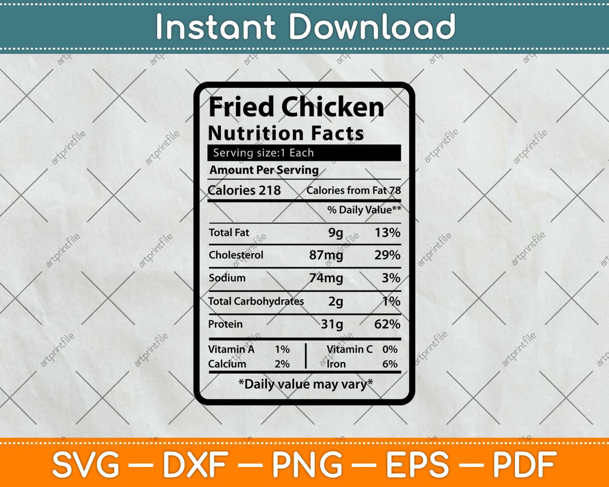 Fried Chicken Nutrition Facts Thanksgiving Christmas Svg Png Dxf File Artprintfile 9710