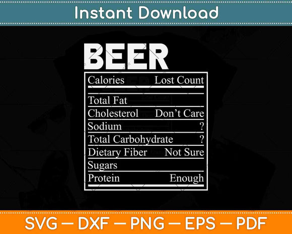 Funny Beer Nutrition Facts Label Thanksgiving Svg Design