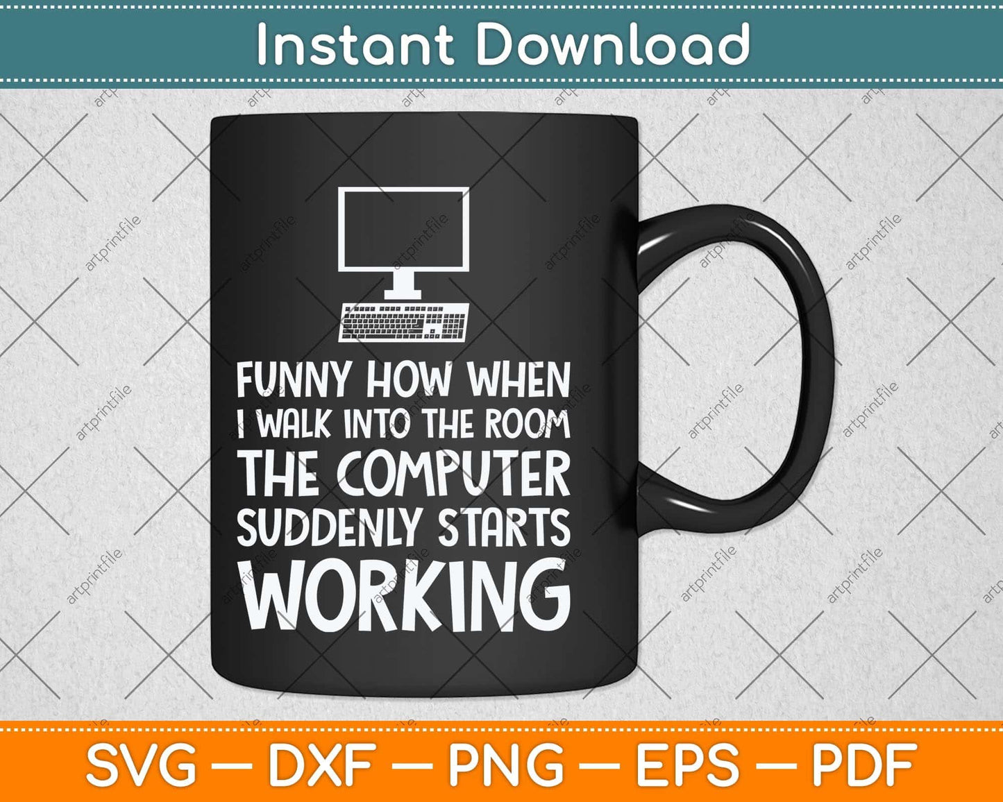 Funny Computer Starts Working Information Technology IT Svg Png Dxf Cutting File