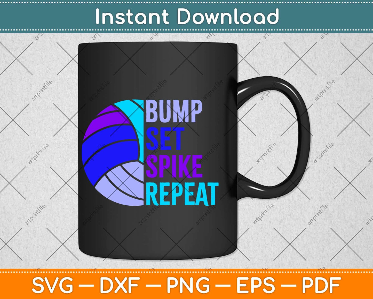 Girls Volleyball Bump Set Spike Repeat Blue Purple Teen Svg Design