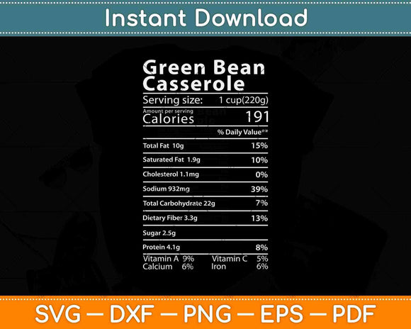 Green Bean Casserole Nutrition Facts Thanksgiving Svg Design