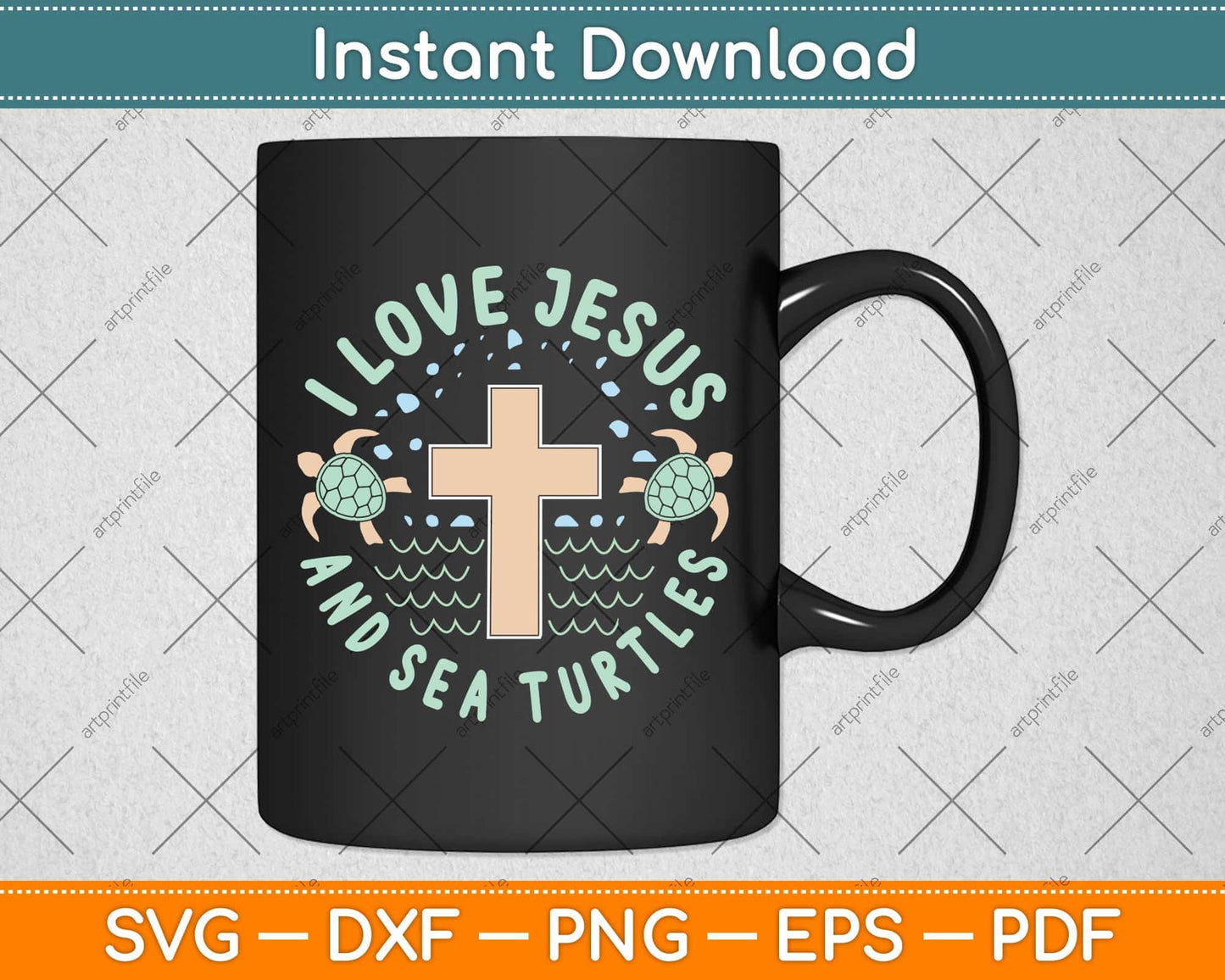 I Love Jesus & Sea Turtles Christian Faith Cross Beach Svg Png Dxf Digital Cutting File