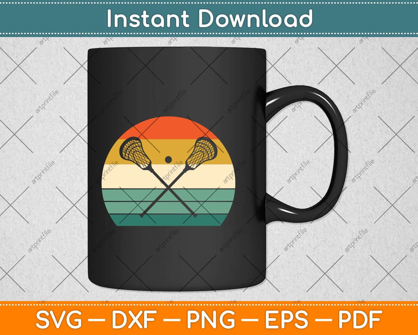 Lacrosse Vintage Retro Lacrosse Stick Sun Svg Png Dxf Digital Cutting File