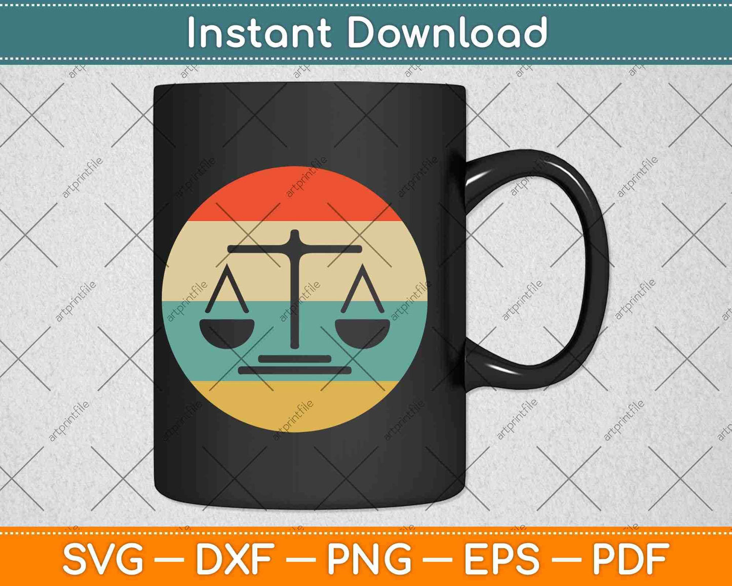 Lawyer Judge Vintage Retro Scale of Justice Svg Png Dxf Digital Cutting File