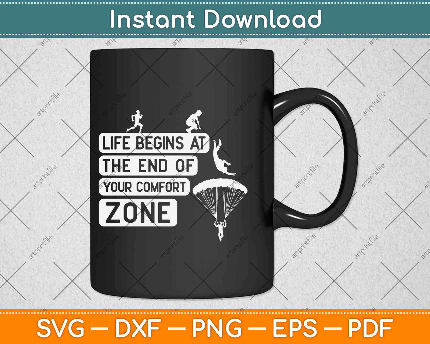 Life Begins End Of Comfort Zone Skydiving Svg Design Cricut Printable Cutting Files