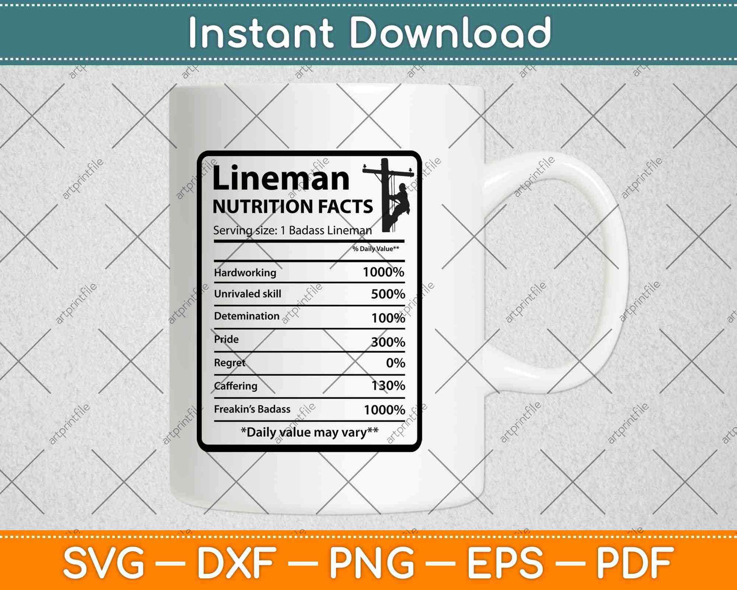 Lineman Nutrition Facts Father's Day Svg Png Dxf Digital Cutting Files