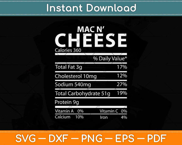 Mac N' Cheese Nutrition Facts Family Matching Svg Design