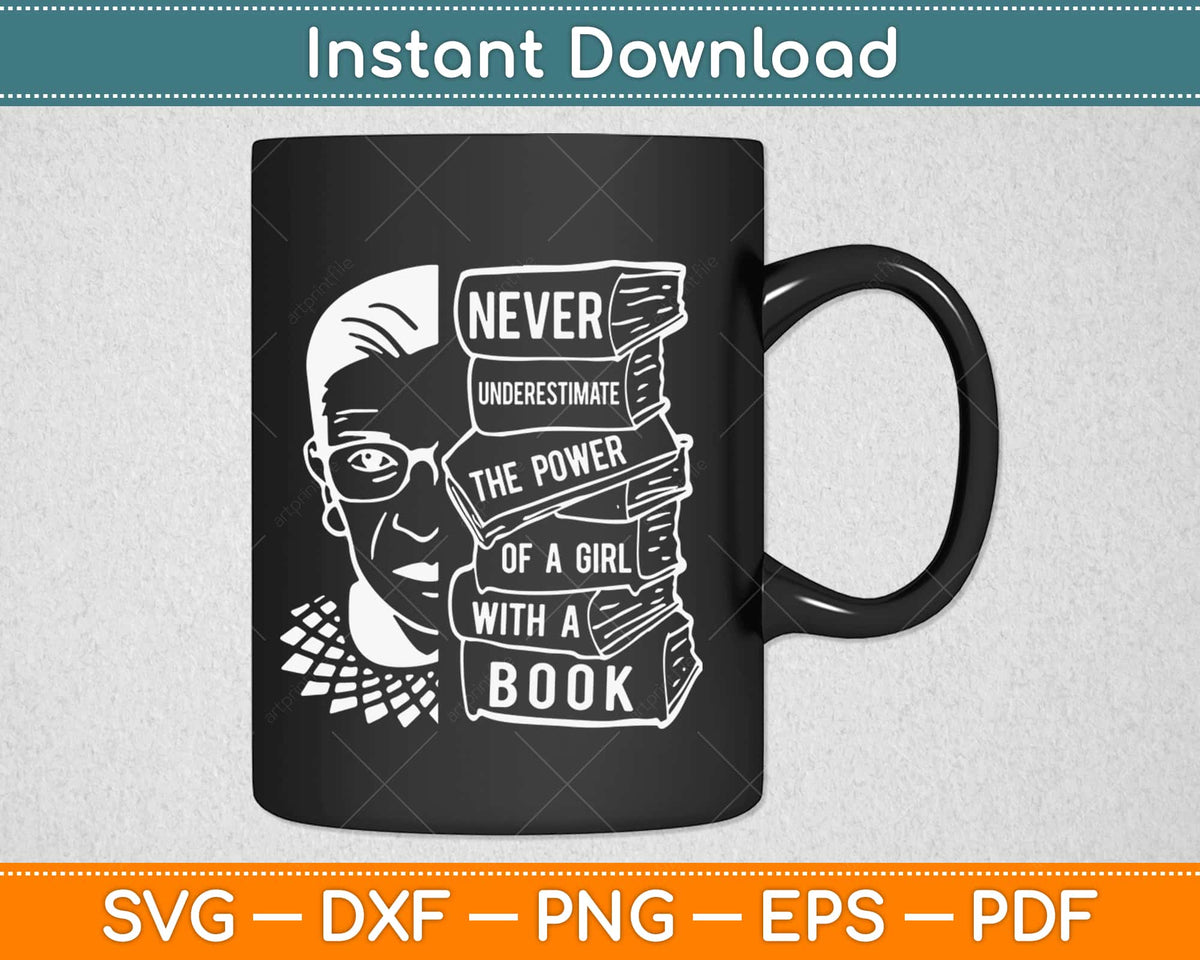 Never Underestimate Power of Girl With Book RBG Ruth Svg Design Cricut Cutting Files