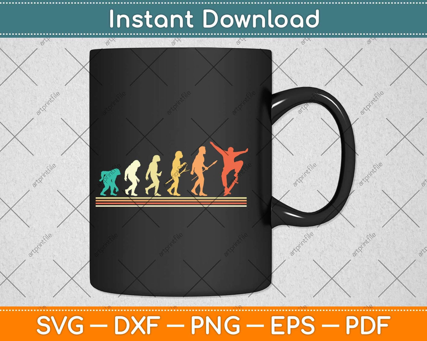 Retro Skating Evolution Gift For Skaters and Skateboarders Svg Png Dxf Cutting File