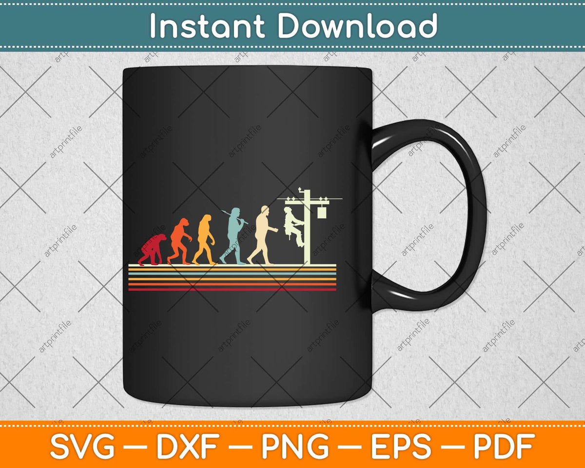 Retro style Cool Evolution Of Lineman Electrician Svg Png Dxf Digital Cutting File