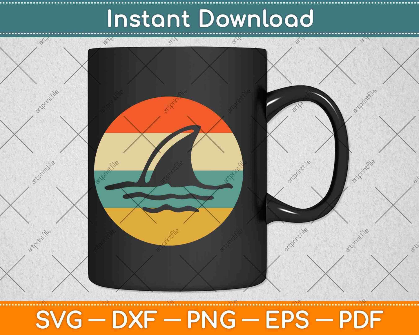 Shark Fin Vintage Retro Style Shark Svg Png Dxf Digital Cutting File
