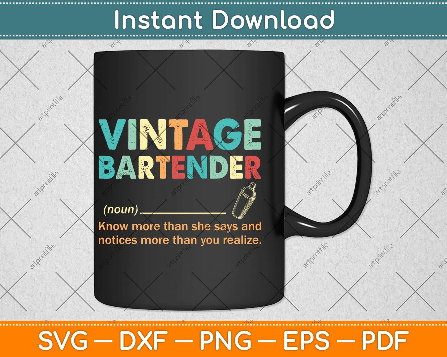 Vintage Bartender Noun Definition Father's Day Svg Png Dxf Digital Cutting File