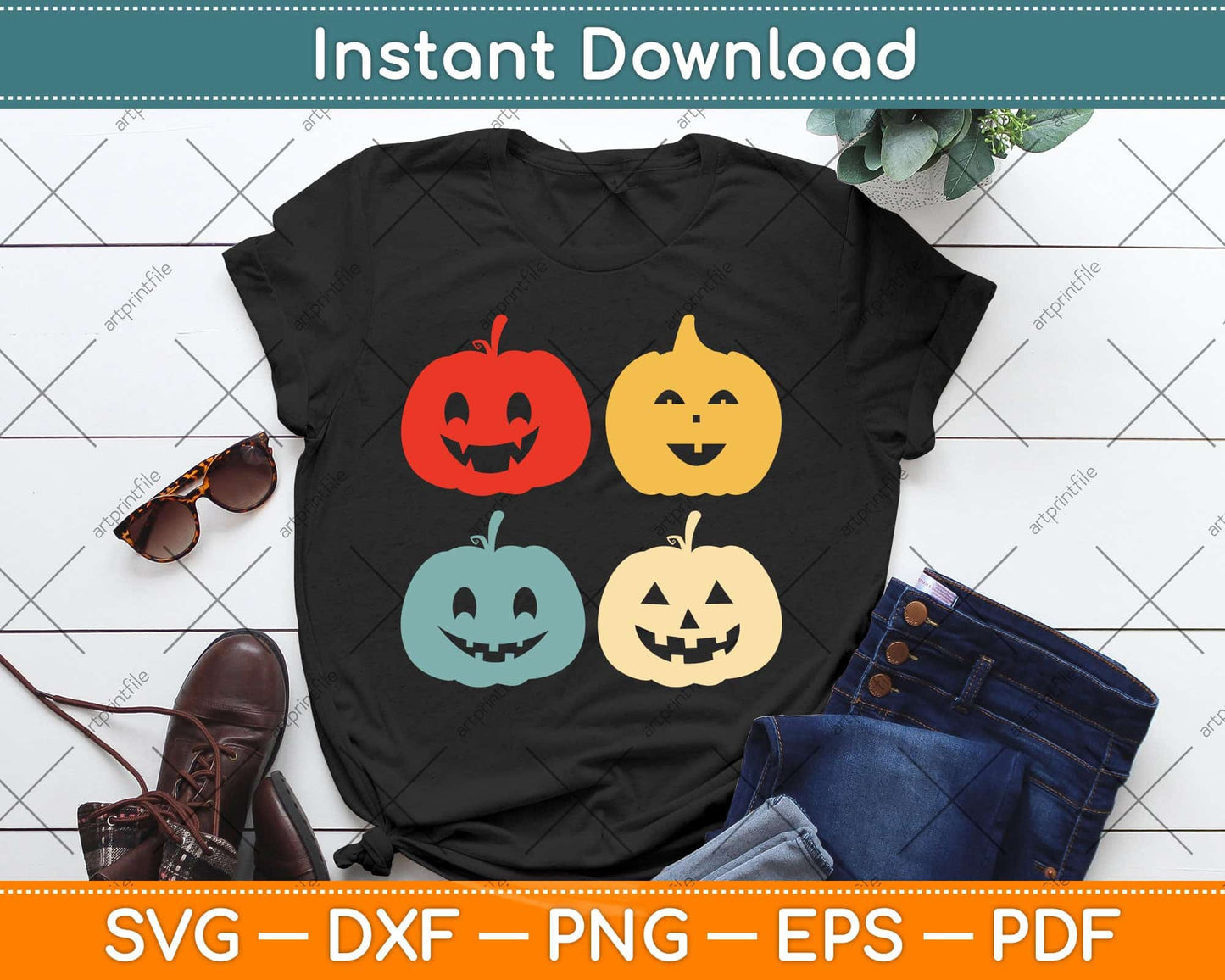 Vintage Halloween Pumpkin Svg Png Dxf Digital Cutting File