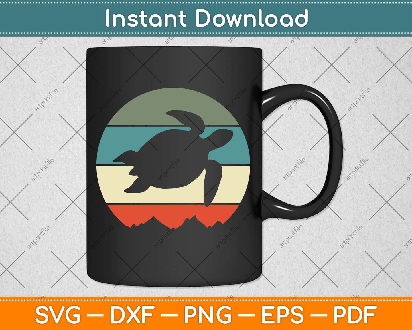 Vintage Retro Sea Turtle Svg Png Dxf Digital Cutting File