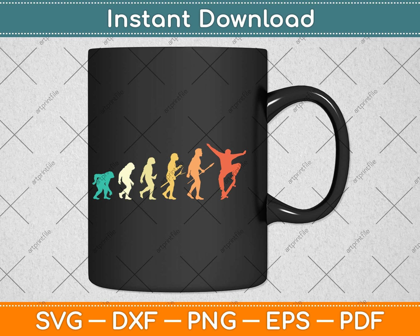 Vintage Retro Skating Evolution Svg Png Dxf Digital Cutting File