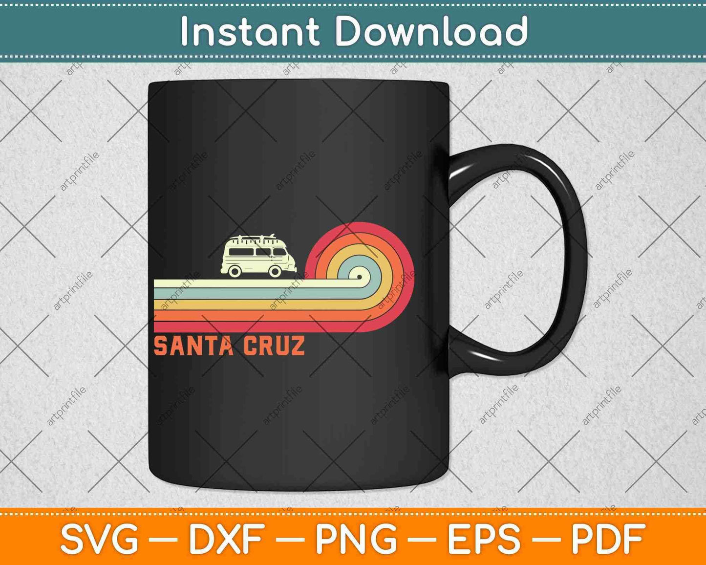 Vintage Retro Sunset Santa Cruz Svg Png Dxf Digital Cutting File