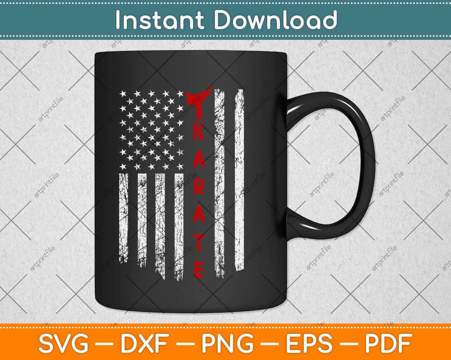 Vintage USA Red White Karate American Flag Svg Design Cricut Cutting Files
