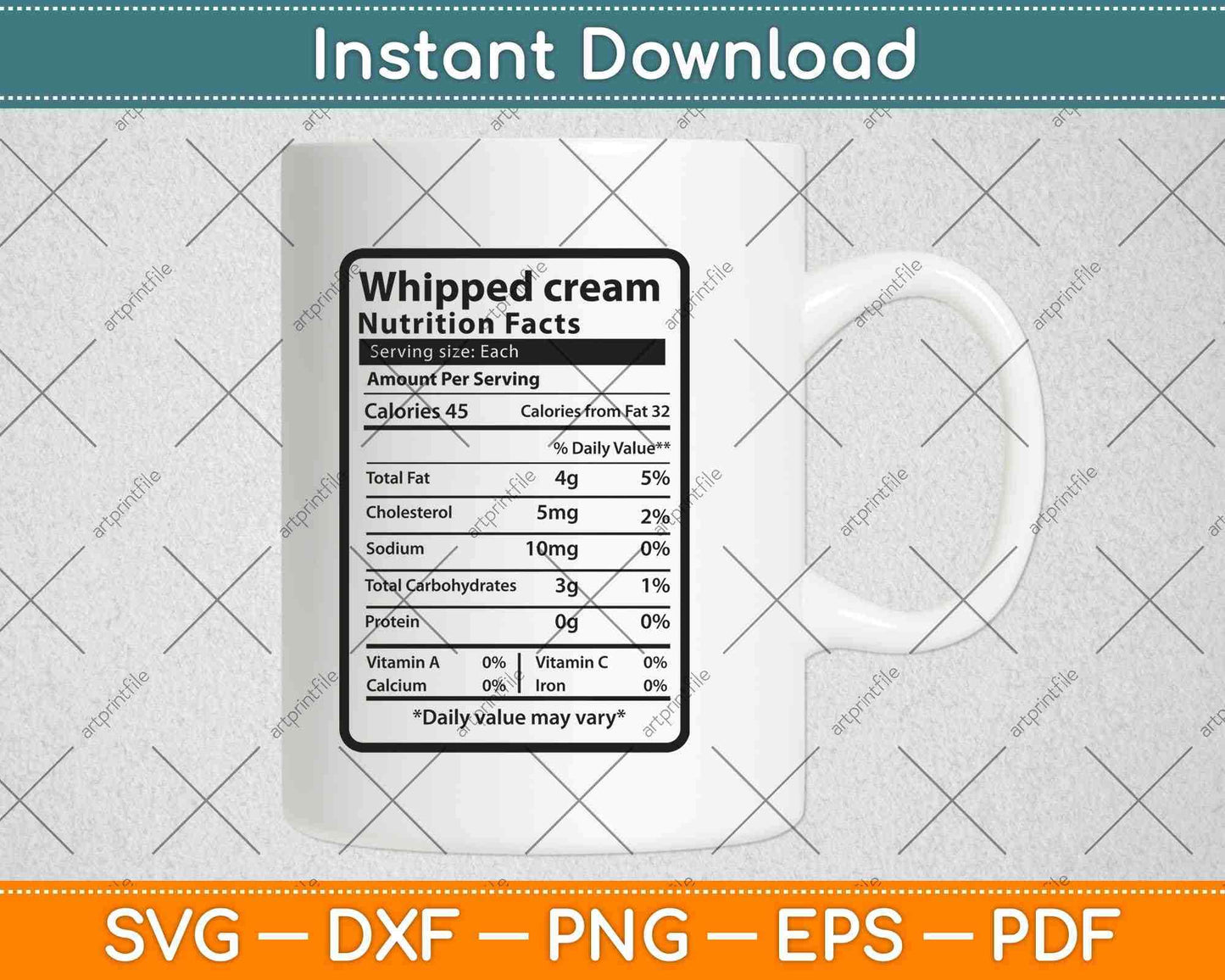 Whipped Cream Nutrition Facts Funny Thanksgiving Svg Png Dxf Digital Cutting Files