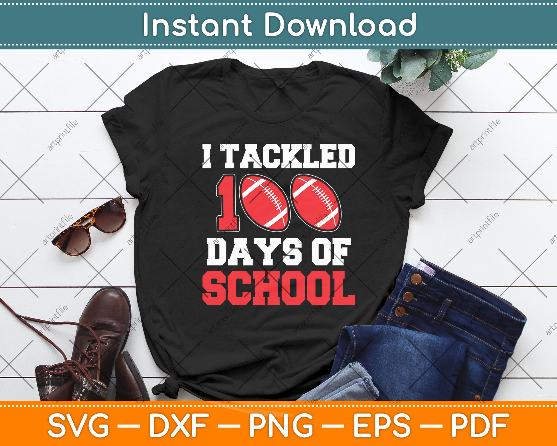 100 Day of School Football Teacher Svg Digital Cutting File