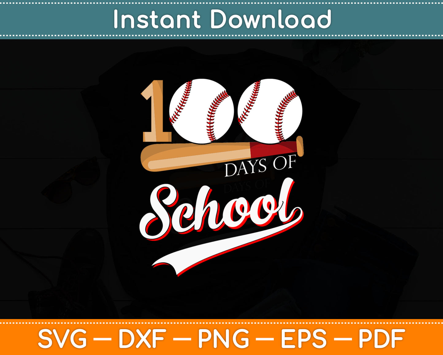 100 Days Of School Baseball Back To School Svg Digital Cutting File