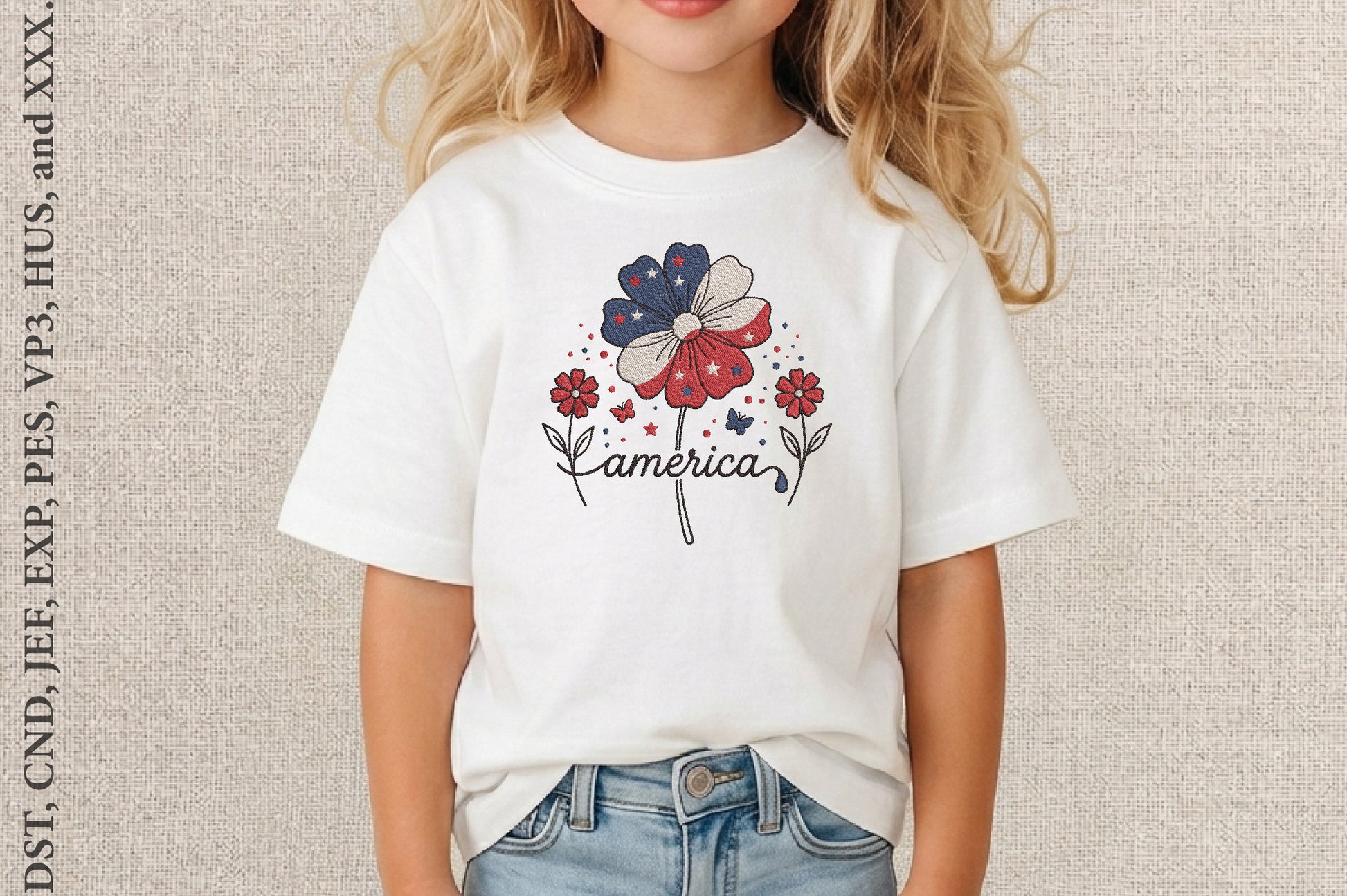 America Flower Embroidery Design – Patriotic American Floral Machine Embroidery Pattern, USA Flower Embroidery Design