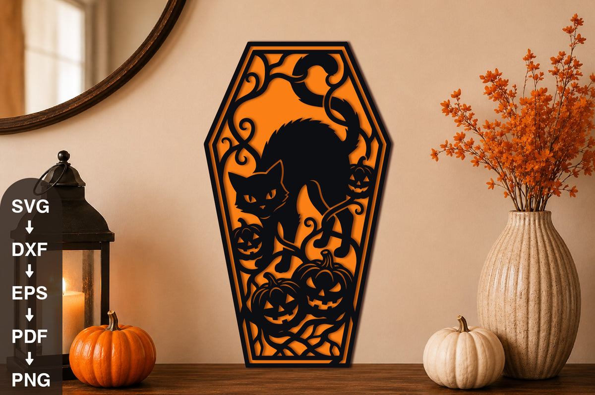 Halloween Black Cat Coffin SVG