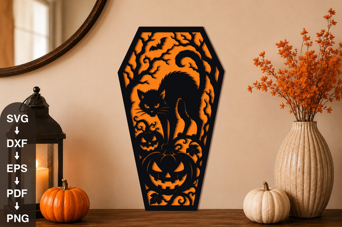 Halloween Black Cat Coffin SVG
