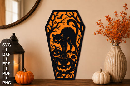 Halloween Black Cat Coffin SVG