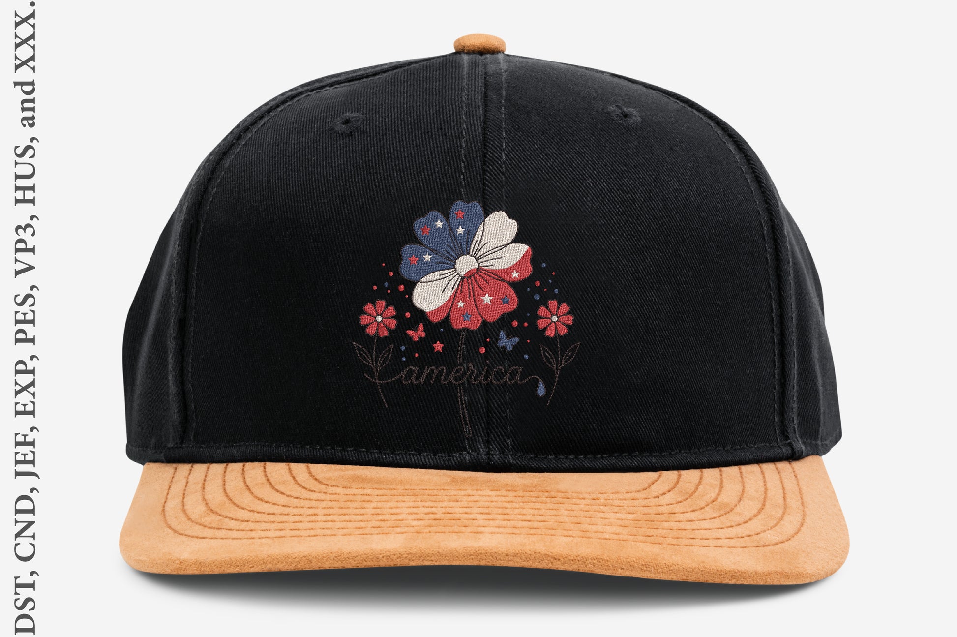 America Flower Embroidery Design – Patriotic American Floral Machine Embroidery Pattern, USA Flower Embroidery Design