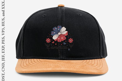 America Flower Embroidery Design – Patriotic American Floral Machine Embroidery Pattern, USA Flower Embroidery Design