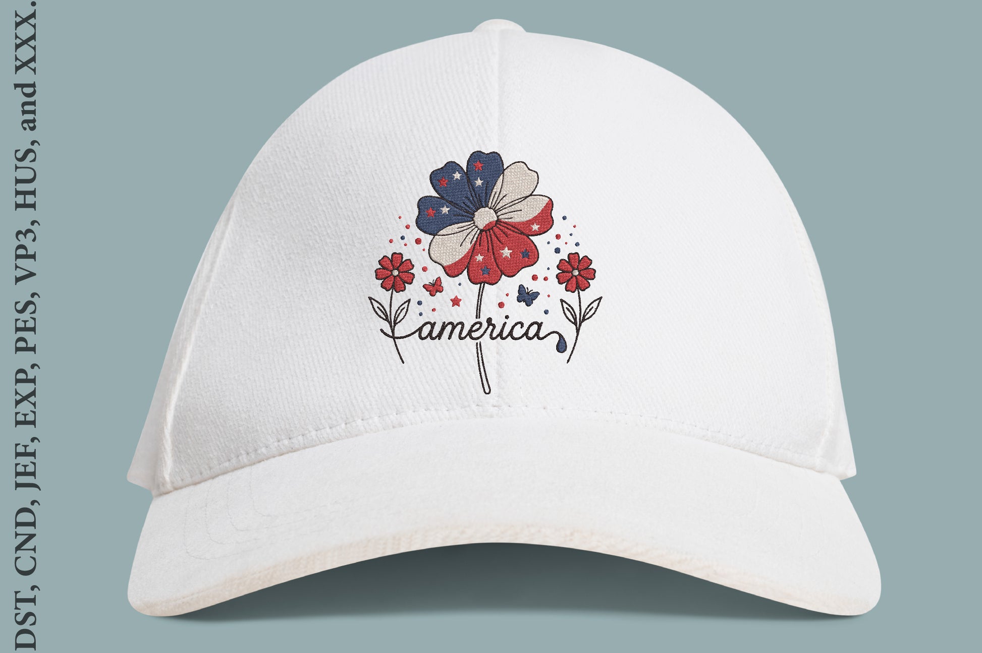 America Flower Embroidery Design – Patriotic American Floral Machine Embroidery Pattern, USA Flower Embroidery Design