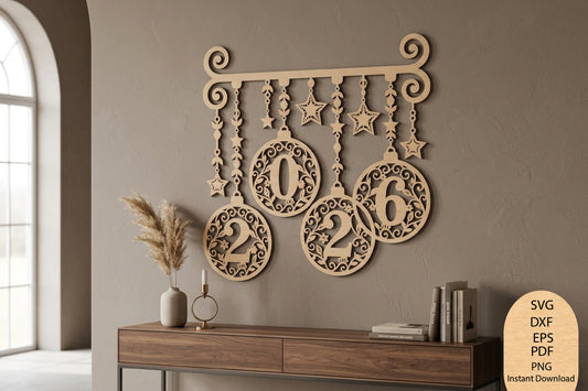 2026 New Year Wall Decor Laser Cut SVG, Happy New Year 2026 Wall Hanging