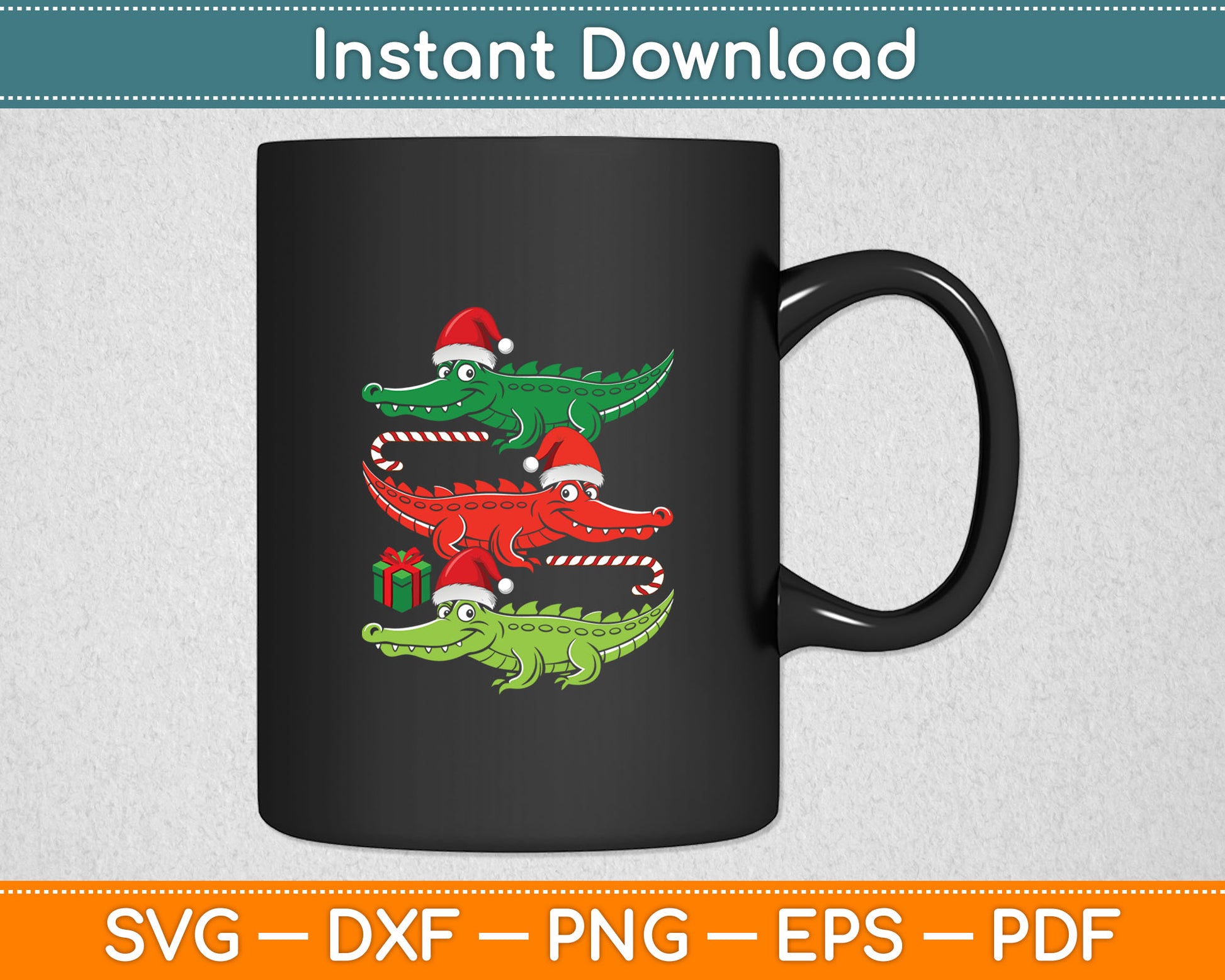 3 Christmas Crocodiles Santa Xmas Alligator Svg Digital Cutting File
