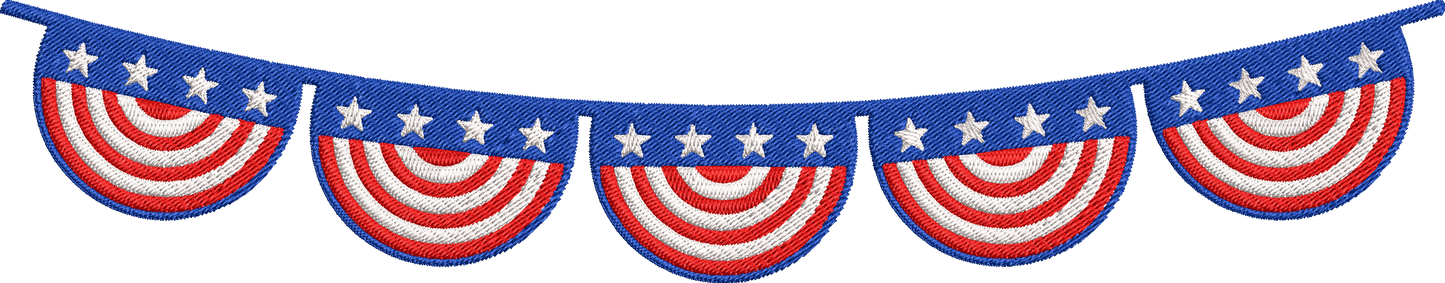 4th of July Bunting Embroidery Design, Patriotic American Flag Banner Machine Embroidery Pattern, Red White Blue Star Bunting Embroidery Design