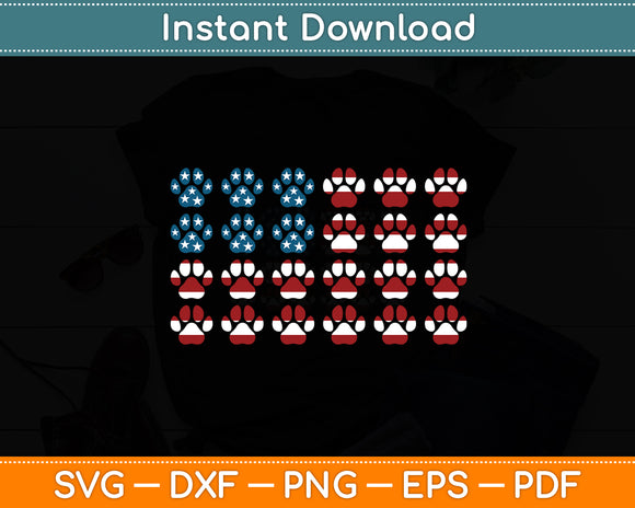 4th of July Dog Paw Print American Flag Happy Independence Svg Digital Cutting File