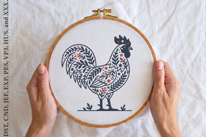 4th of July Rooster Embroidery Design – Patriotic Rooster Machine Embroidery Pattern, American Independence Day Farm Animal Embroidery Design
