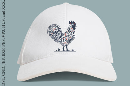 4th of July Rooster Embroidery Design – Patriotic Rooster Machine Embroidery Pattern, American Independence Day Farm Animal Embroidery Design