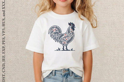 4th of July Rooster Embroidery Design – Patriotic Rooster Machine Embroidery Pattern, American Independence Day Farm Animal Embroidery Design