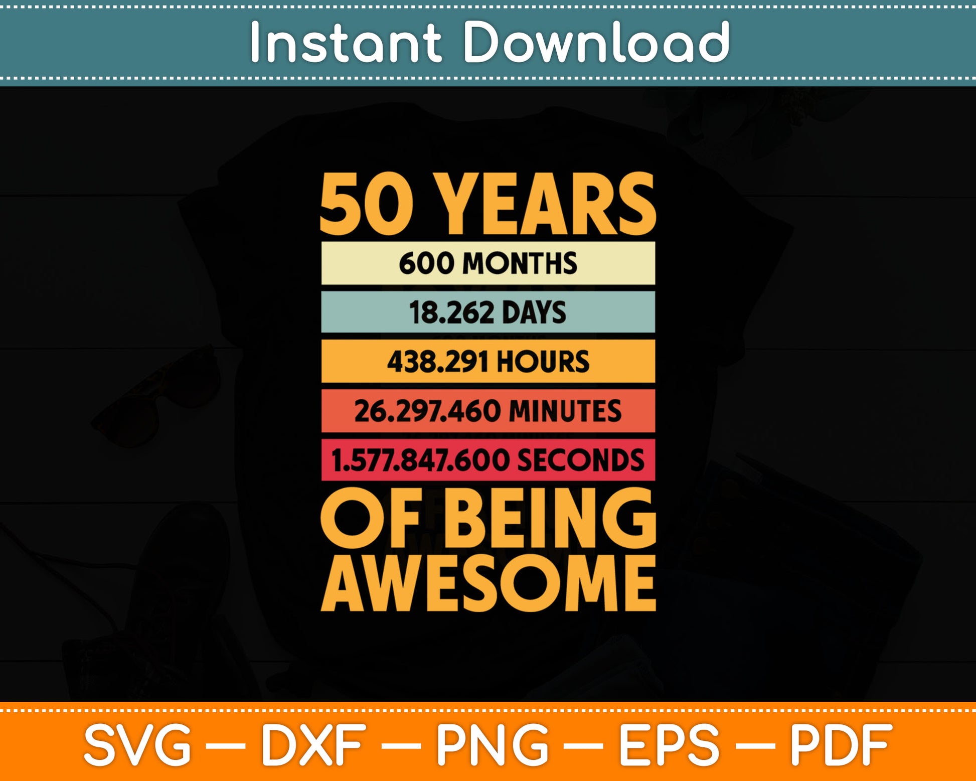 50 Years Awesome I Days Hours Minutes I 50th Birthday Svg Digital Cutting File