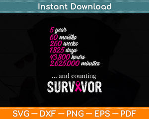 5 Year Survivor Breast Cancer Awareness Svg Png Dxf Digital Cutting File