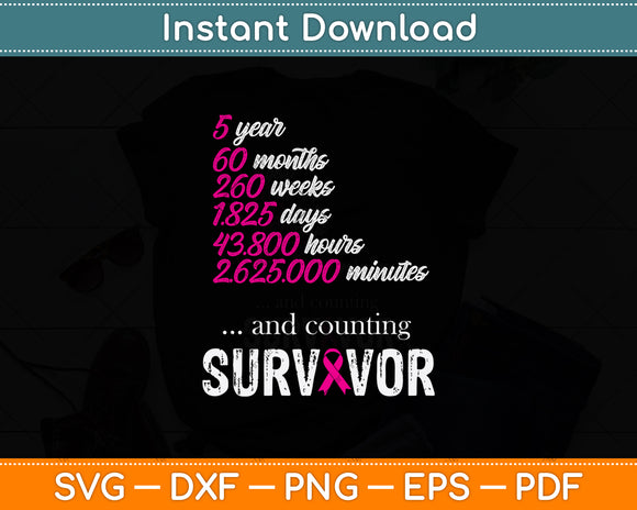 5 Year Survivor Breast Cancer Awareness Svg Png Dxf Digital Cutting File