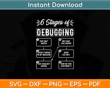 6 Stages Of Debugging Funny Computer Programming Science Svg Digital Cutting File