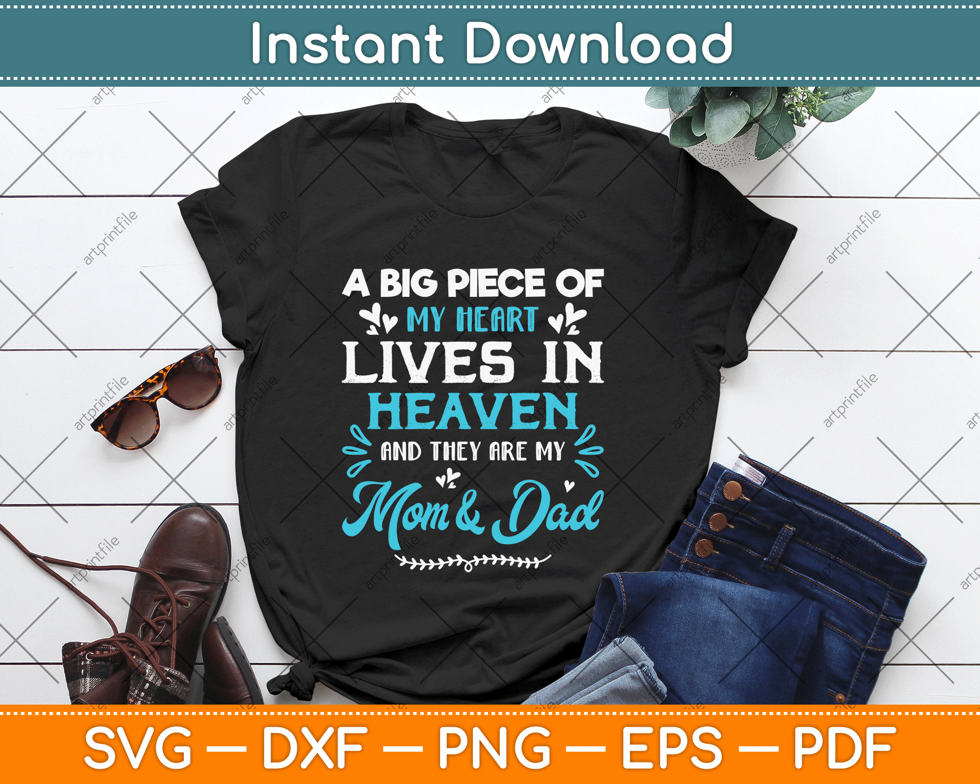 A Big Piece Of My Heart Lives In Heaven My Mom And Dad Svg Design