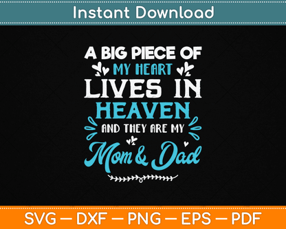 A Big Piece Of My Heart Lives In Heaven My Mom And Dad Svg File
