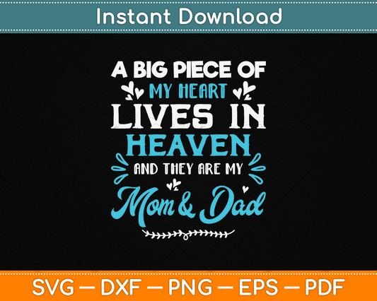 A Big Piece Of My Heart Lives In Heaven My Mom And Dad Svg File
